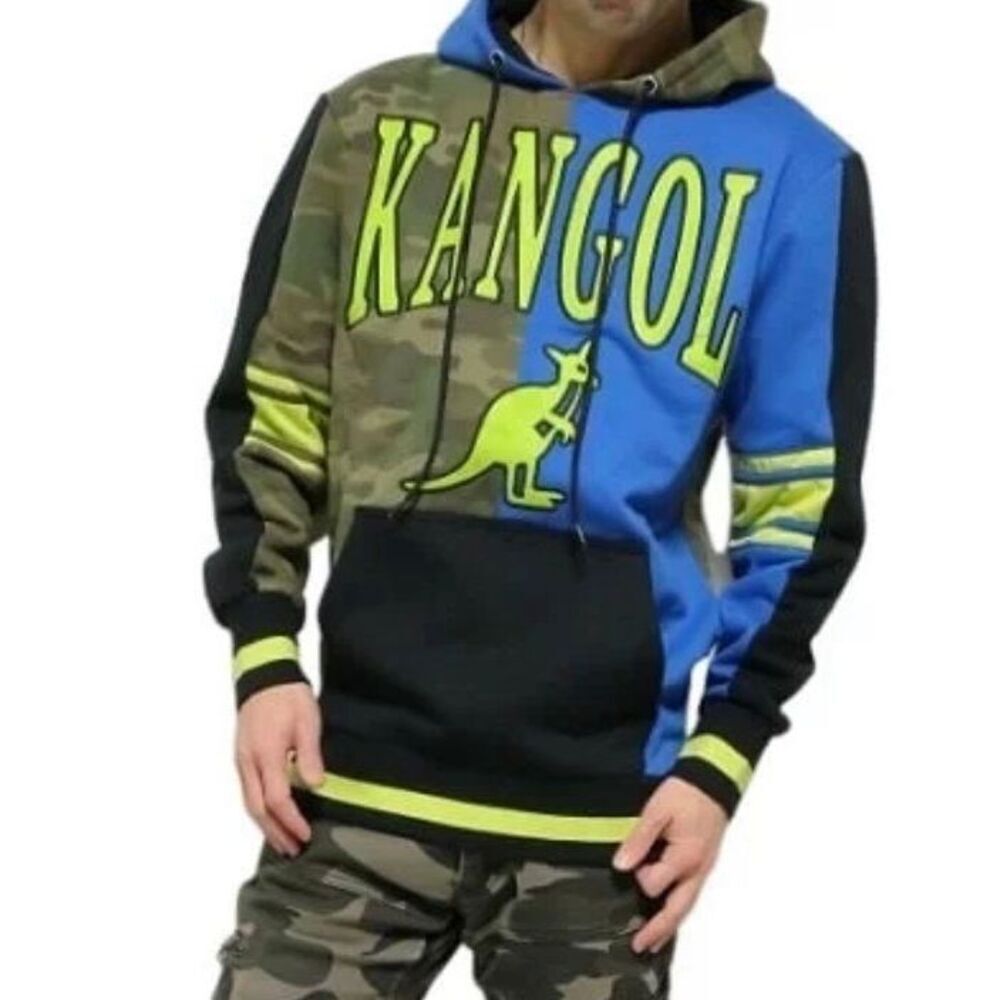 Vintage KANGOL Retro Color Block Spellout Hoodie Sweatshirt Men's Large